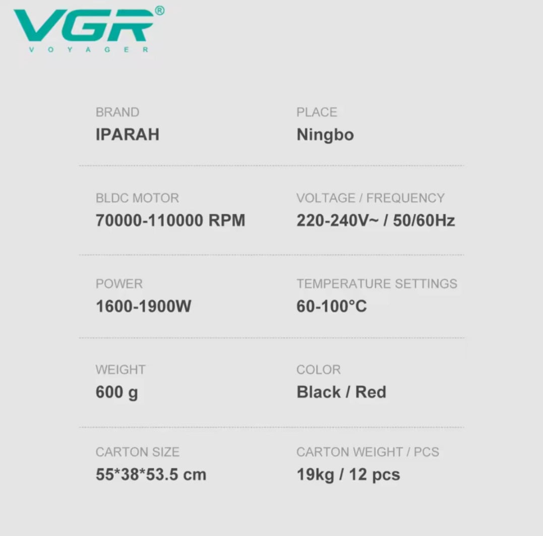 VGR Leafless Hair Dryer Professional Blow Dryer Brushless Motor 110000 RPM Suitable For Home Salons Powerful Hair Dryer V-401