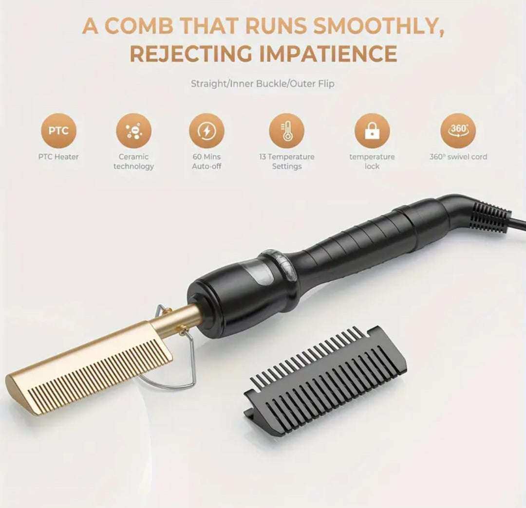 Hot Comb Hair Straightener Heat Pressing Combs Ceramic Electric Hair Straightening