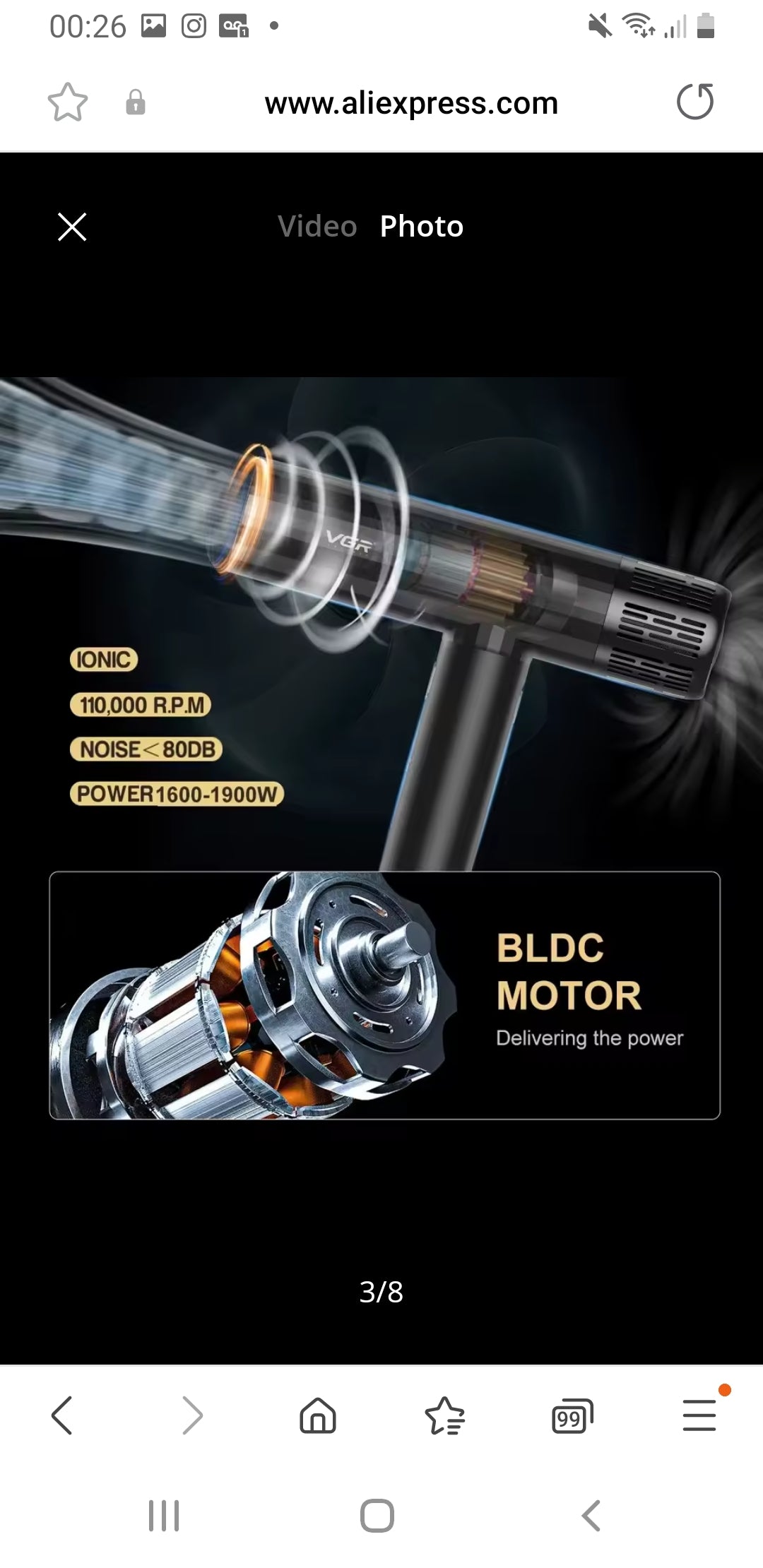 VGR Leafless Hair Dryer Professional Blow Dryer Brushless Motor 110000 RPM Suitable For Home Salons Powerful Hair Dryer V-401