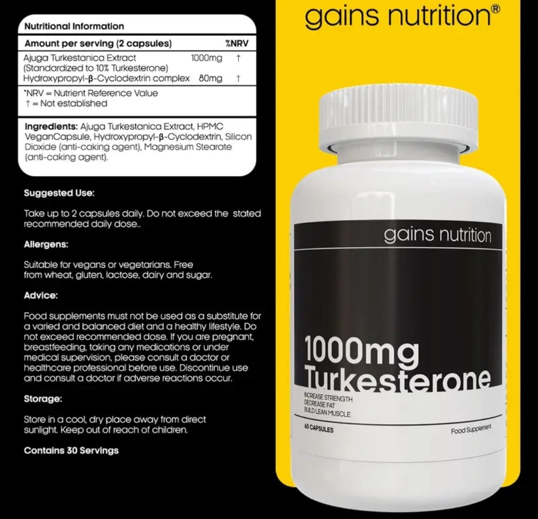 Turkesterone Capsules | Value Pack | 2 Months Supply | High Strength 1000mg | Anabolic Testosterone Supplement with Hydroxypropyl-β-Cyclodextrin | Ajuga Turkestanica Extract | | Promotes Strength & Muscle Growth - 60 Capsules