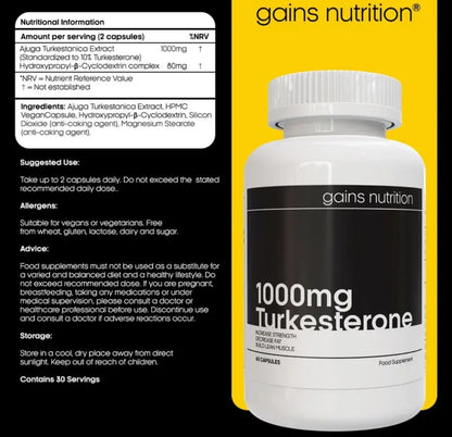 Turkesterone Capsules | Value Pack | 2 Months Supply | High Strength 1000mg | Anabolic Testosterone Supplement with Hydroxypropyl-β-Cyclodextrin | Ajuga Turkestanica Extract | | Promotes Strength & Muscle Growth - 60 Capsules